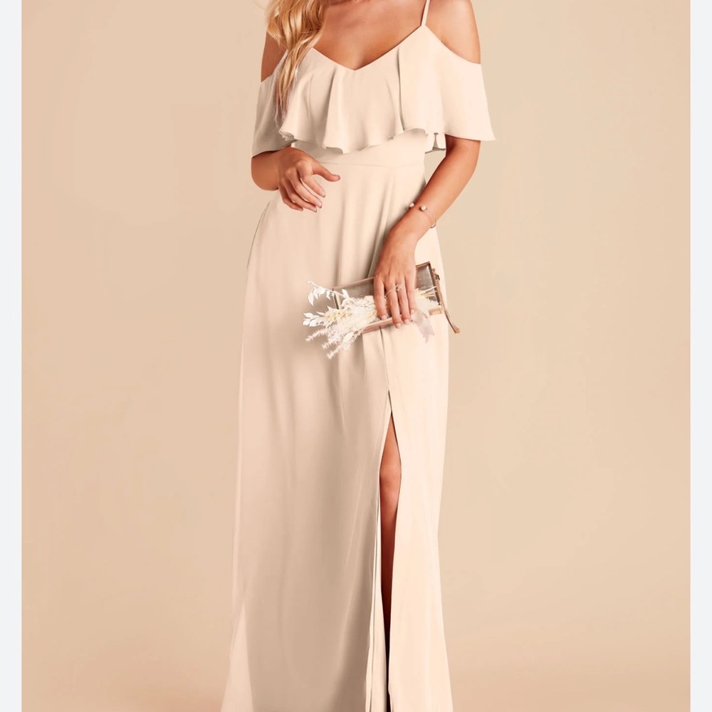NWT Birdy Grey Champagne Ruffled Slit Maxi Dress
